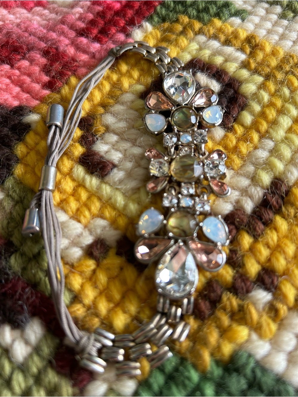Vintage Crystal and Opal Teardrop Statement Bracelet - Costume